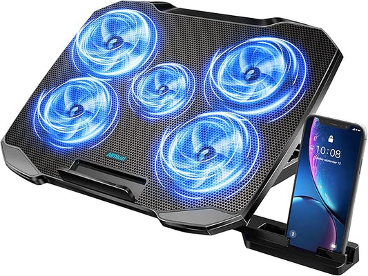 Laptop Cooling Pad Laptop Cooler Stand, Laptop Fan Cooling Pad for 12-15.6 Inch Laptop Notebooks, 5 Quiet Fans, 5 Angle Adjustable Laptop Cooling Stand (Black)