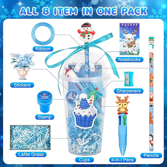 LiYiQ 247 Pcs Winter Party Favors Return Gifts for Party, Student Stationery Gifts from Teacher, Pencil Erasers Notebooks Stickers for Classroom Birthday Goodie Bags Rewards Prizes