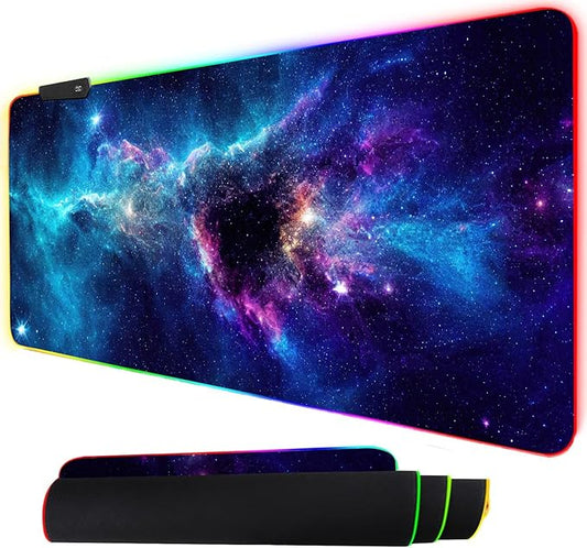 ToLuLu RGB Mouse Pad Gaming, Large LED Mouse Pad with 14 Lights Modes, 35.4 x 15.7 inches XXL Desk Mat for Keyboard and Mouse, Extended Desk Pad Mat PC Gaming Mousepad Accessories（Blue Purple Galaxy