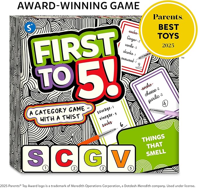 Skillmatics Board & Card Game - First to 5, Category Game with a Twist, Perfect for Parties, Family, Game Night, Quick Thinking, Gifts for Kids, Teens, Adults, Ages 8, 9, 10 & Up, 2-8 Players