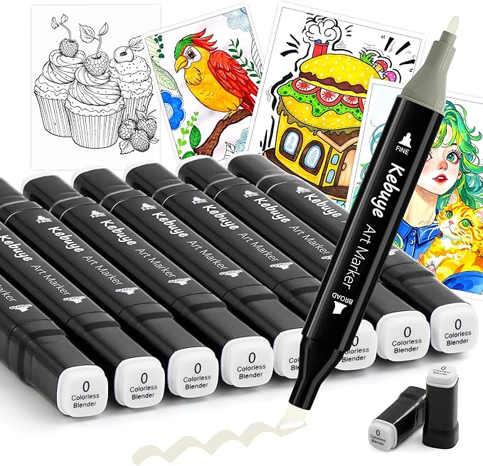 8 Pack Colorless Alcohol Markers - Dual Tips Marker Set Blender Blending Pen - Art Drawing Sketch Double Tipped for Adults Kids Artist Coloring Book
