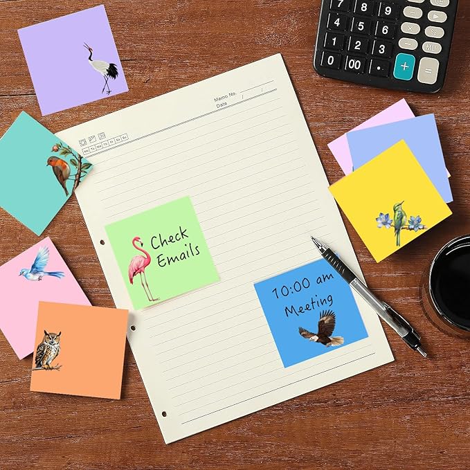 9 Pads Cute Sticky Notes Set, 3" x 3" Bird Self Stick Notepads, Funny Sticky Notes Set, Bird Stationery, Kawaii Adhesive Memo Pads, Bird Lover Gifts, Office Decor Desk Accessories, School Supplies