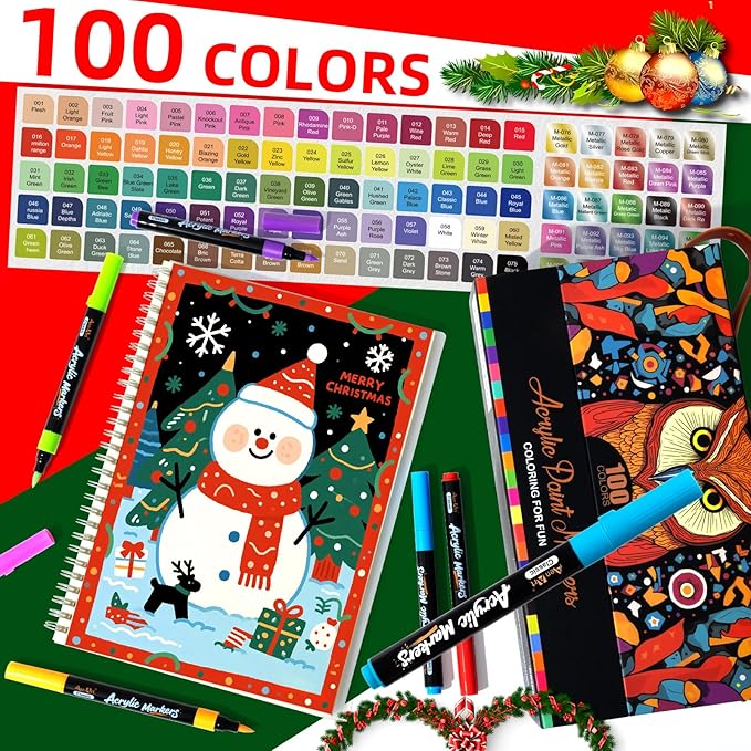 Aen Art 100 Colors Acrylic Paint Markers, Brush Tip Paint Pens Work on Paper, Rock Painting, Egg, Stone, Wood, Glass, Fabric, Canvas, Ceramic, DIY & Art Supplies