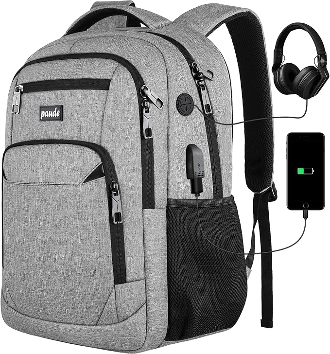 Paude Backpack School,17.3 Inch Travel Laptop Backpack,Bookbag for Teen Boys College Backpack with USB Charging Port,Waterproof
