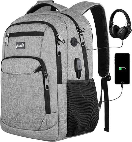 Paude Backpack School,17.3 Inch Travel Laptop Backpack,Bookbag for Teen Boys College Backpack with USB Charging Port,Waterproof