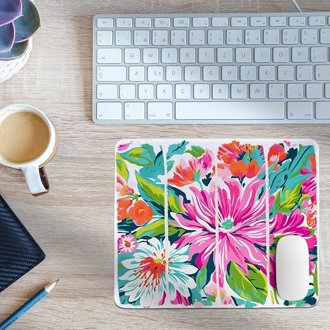 Colorful Floral Desk Mat,Boho Floral Mouse Pad,Preppy Desk Mat,Girly Summer Mouse Pads Desktop for Dorm Home Office Desktop Decor,11.8x9.8 Inch