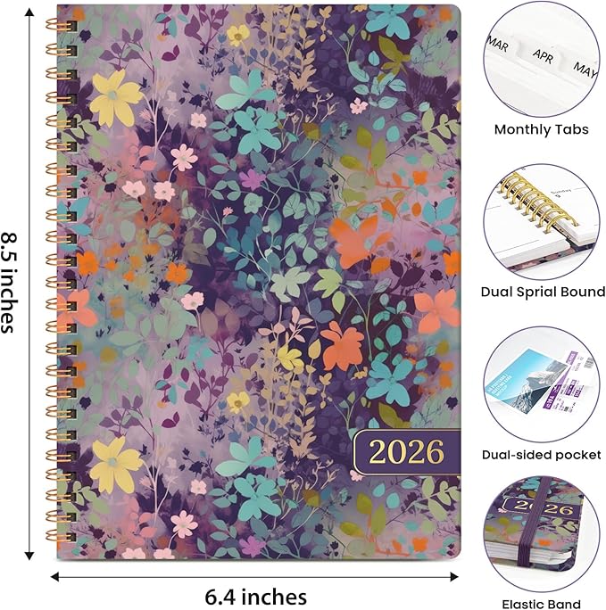2026 Planner, Weekly and Monthly Calendar Planner Book, January 2026 - December 2026, Hardcover Spiral Planner with Monthly Tabs, Notes Pages, Perfect for Women & Men, A5 (6.4" x 8.5") - Violet