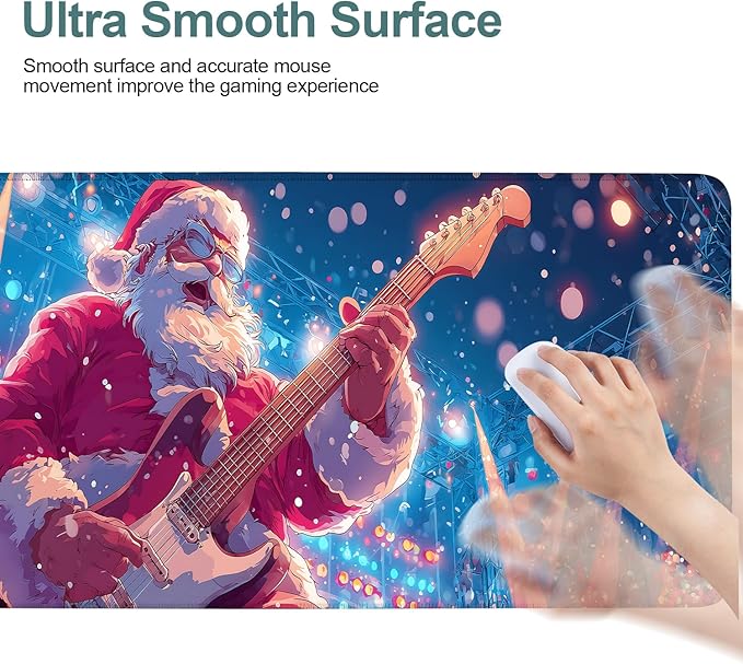 Santa Claus Guitar Extended Mouse Pad XL 31.5"x11.8" – Festive Christmas Desk Mat – Non-Slip Rubber Base, Stitched Edges
