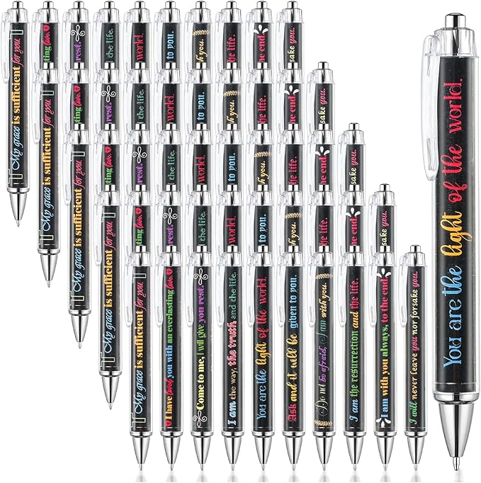 Mr. Pen- Christian Pen Set, 50 Pack, Black Ink, Bible Verse Pens Bulk, for Women Men, Black Style