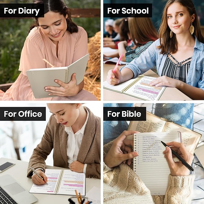 Lined Spiral Journal Notebook for Women, 6 Pack, A5 College Ruled Journals for Writing, Hardcover Notebooks for Work, Note taking and Office School Supplies,140 Pages, 6 Pcs - Black
