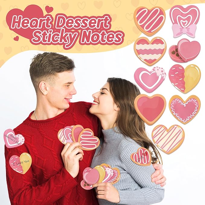 9 Packs Valentine's Day Sticky Notes Sweet Heart Dessert Chocolate Cookie Self-Adhesive Writing Notepads Memo Pads Office School Stationery Supplies Party Favors Classroom Exchange Gifts, 270 Sheets