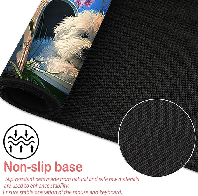 Nuxovilar Professional Large Mouse Pad & Computer Game Mouse Mat (35.4x15.7IN, Floral Puppy Art) (90 * 40cm Floral Puppy)