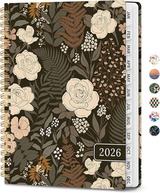 2026 Planner, Weekly and Monthly Calendar Planner for Women, Jan 2026 - Dec 2026, Hardcover Planning Agenda book with Tabs, Spiral Bound, Inner Pocket, Perfect for School Office Supplies, 6.3" x 8.5" - Wild Rose