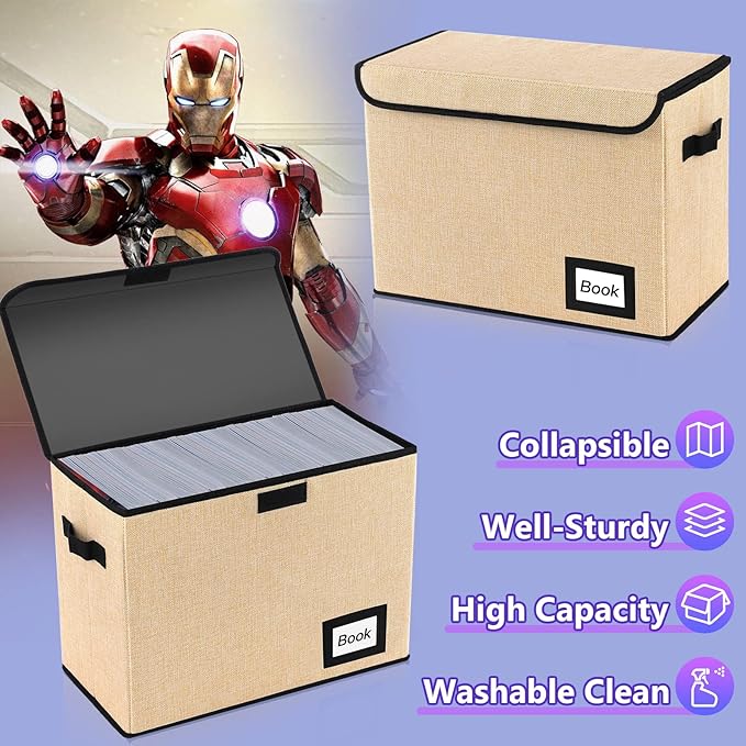 5 Pack Comic Book Storage Boxes, 15.8" X 7.8" X 11.8", Collapsible Comic Short Box, Holds 160-180 Collection Comic Book Container Holder Shelf Protector Organizer Bin (Yellow)