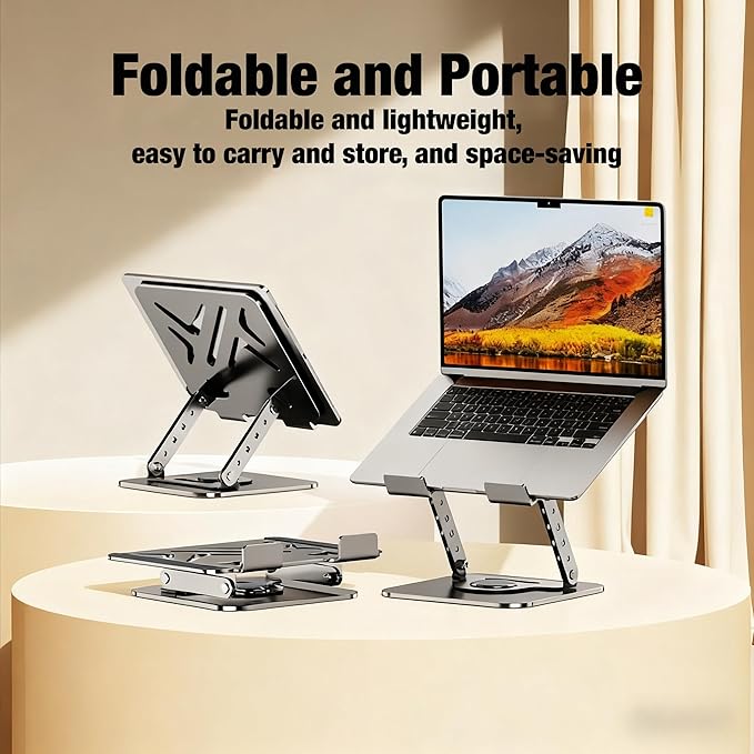 Laptop Stand, Laptop Stand for Desk with 360° Rotating Base, Ergonomic Laptop Riser for Desk with Adjustable Height, Heat Dissipation, Fits with All Laptops 10-17.3"