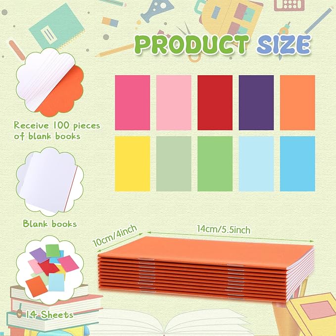 Kosiz 100 Pcs Colorful Blank Books Bulk Blank Books for Kids to Write Stories Mini Notebooks Hardcover Sketchbooks Journal for Drawing Writing