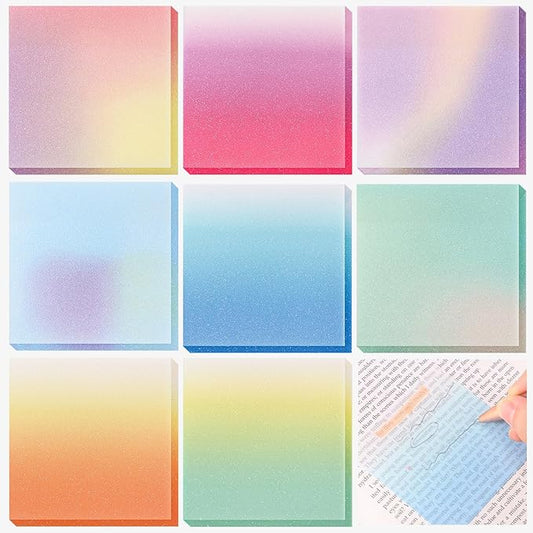 400 Sheets Gradient Transparent Sticky Notes 3 x 3 Inch Clear Pastel Aesthetic Self-Adhesive Sticky Notes for Annotating Bible Journaling Office College Supplies, 8 Pads