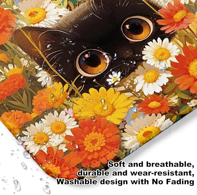 Black cat Square Mouse Pad with Non-Slip Rubber Base,Home Office Decoration Desktop Accessory, Laptop Mouse Pad for Office Laptops,9.4x7.8x0.12in 5