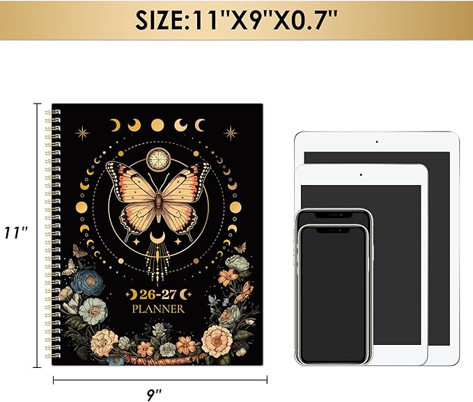 Planner 2026-2027 - Academic Planner, July 2026 - June 2027, 9" x 11", 2026-2027 Planner Weekly and Monthly, Colorful Tabs, Back Pocket, Perfect Daily Organizer - Butterfly