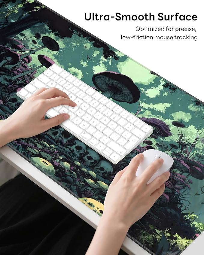 XL Gaming Mouse Pad, 31.5x17.5'' Large Desk Mat with Anti-Slip Rubber Base & Stitched Edges for Gaming, Office, Home - Gloomy Cemetery