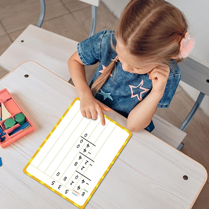 12 Pack Math Manipulatives Whiteboards 9x12inch Long Division Dry Erase Board Double Sided Multi-Digit Computation Math Learning Practice Lapboard Educational Tool for Classroom School Kid Student
