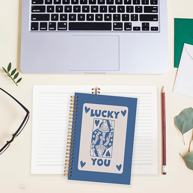 BearCake Funky Retro Y2K Blue Preppy Notebook, Poker Preppy Journal, Aesthetic Notebooks, Office Supplies, Blue Desk Accessories, Hardcover Spiral Notebook 5.5x8.3