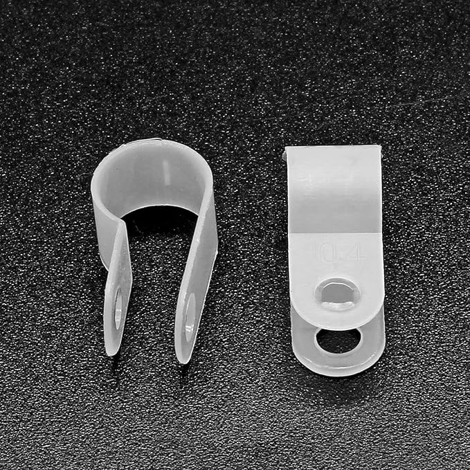 60pcs 3/8 Inch Nylon Cable Clamps, R-Type Wire Cable Clips with M4 Screws, Screw Mounting Cord Fastener Wire Conduit Clamp for Wire Management (White)