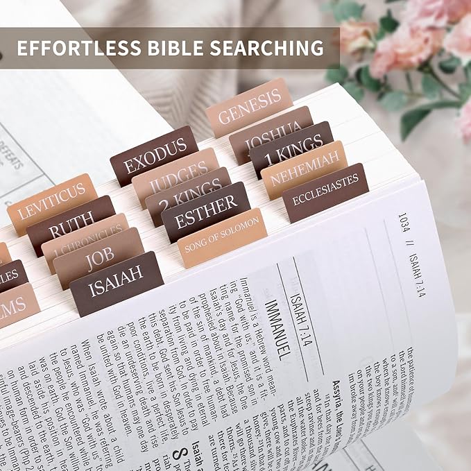 Bible Tabs for Women & Men, Laminated Bible Tabs for Study Bible, Large Print Neutral Bible Tabs for Easy Navigation, Bible Index Tabs, 66 Tabs Old & New Testament, Extra 9 Blank Tabs - Bed of Oak