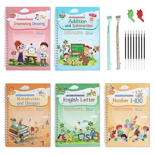 Magical Handwriting Workbooks Handwriting Practice Copybook Aid Magic Pen Reusable Copybook Grooves Template Design for Children Books Suitable for Children's Learning Valentine Gifts for Kids