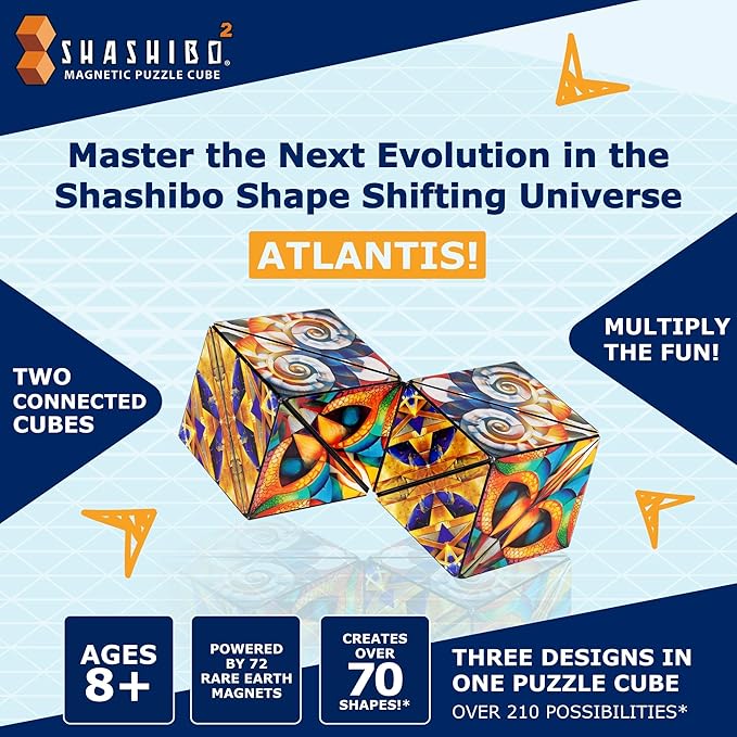 Shashibo Squared Shape Shifting Box – Next Generation XL STEM Puzzle Fidget Toy with Ultra Strong Magnets, Perfect Sensory Gift – Pairs w/All Shashibo Cubes (Atlantis)