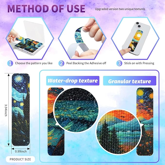 48 Pieces Anxiety Sensory Stickers with Storage Box - Sensory Strips 2 Textured Surface Adhesives Fidget Strips for Office & Classroom Desk Relieve Adult & Teen Stress (Oil Painting Style)