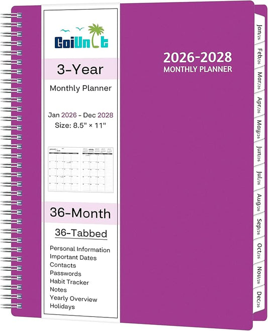 Monthly Planner 2026-2028, 36 Months Calendar Planner 2026-2028 from Jan 2026 – Dec 2028, 8.5'' x 11'' with Ruled Spread, Flexible Cover, Spiral Wirebound, Pocket, Coated Tabs, Notes ＆ Habit Tracker