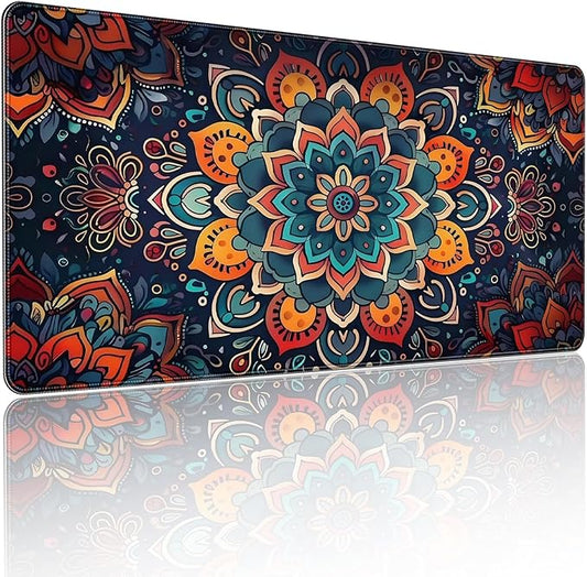 XXL Gaming Mouse Pad, Bohemian Floral Pattern, 35.4 x 15.7 Inches, Microfiber Cloth, Non-Slip Rubber Base, Extended Desk Mat