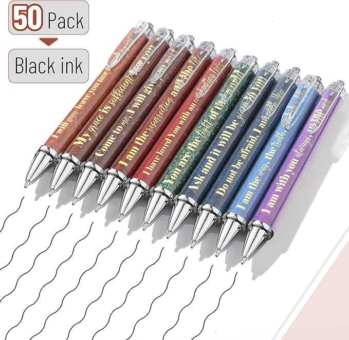 Mr. Pen- Christian Pen Set, 50 Pack, Black Ink, Earthen Hues, Bible Verse Pens Ballpoint Bulk