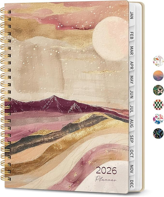 2026 Planner, Weekly and Monthly Calendar Planner for Women, Jan 2026 - Dec 2026, Hardcover Planning Agenda book with Tabs, Spiral Bound, Inner Pocket, Perfect for School Office Supplies, 6.3" x 8.5" - Landscape