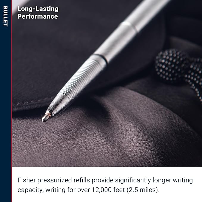 Fisher Space Pen Bullet Space Pen, Brushed Chrome Pressurized Ballpoint Pen, Compact Size, Writes Upside Down and in Extreme Temperatures, Smooth Black Ink, Medium Point, Gift Box, Made in the USA