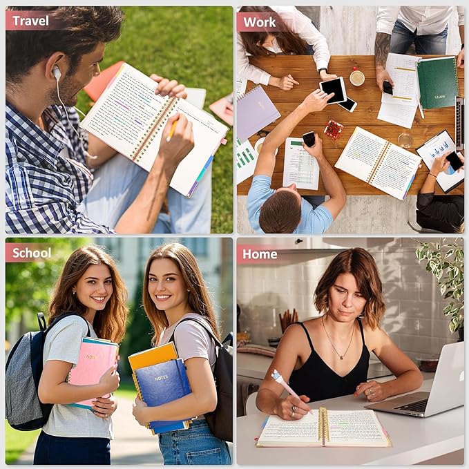Hardcover Spiral Notebook Journal with Removable PVC Dividers - 8'' x 10'' Large 300 Page B5 Hardcover Leather College Lined Journals Notebook for Work Note Taking Office Home School Supplies, Pink