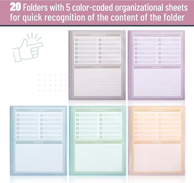 Mr. Pen- Plastic Folders with Pockets and Prongs, 20 Pack, Letter Size, Assorted Pastel Colors, Flexible Plastic Folders with Prongs, Clear Front Pocket, Card Slot & Color-Coded Cover Papers