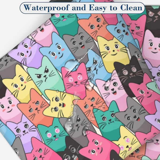 Colorful Cats Mouse Pad Desk Mat XL Large Gaming Mousepad Extended Computer Keyboard Mat with Non-Slip Rubber Base and Stitched Edge 11.8 x 31.5 Inch for Gaming and Office Work