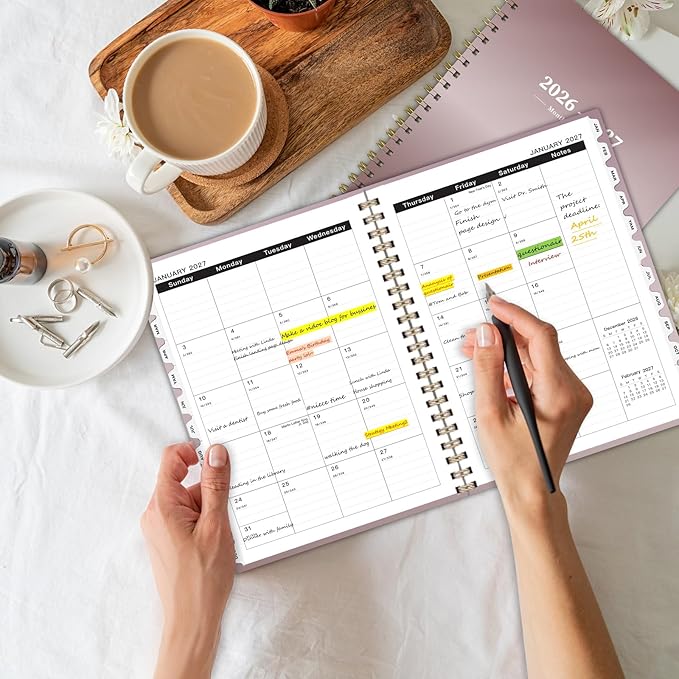 Ymumuda 2026 Monthly Planner - 2 Year Monthly Planner, JAN.2026 to DEC.2027, 8.5" x 11", Large Calendar with Spiral Bound, 24 Coated Tabs,24 Months Perfect for School & Office Schedule, Rose Gold