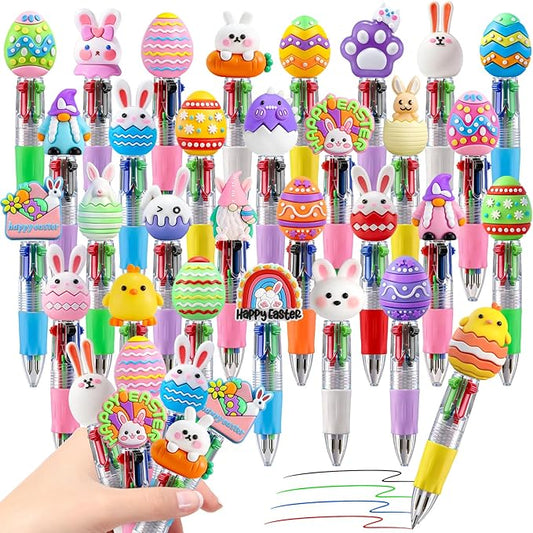 CZWZ 30Pcs Mini Multicolor Pens in One 4-in-1 Cute Pens Bulk, Ballpoint Pen for Birthdays and Parties, Fun Gifts Assorted Ink Kawaii Pen(Easter Egg Style)
