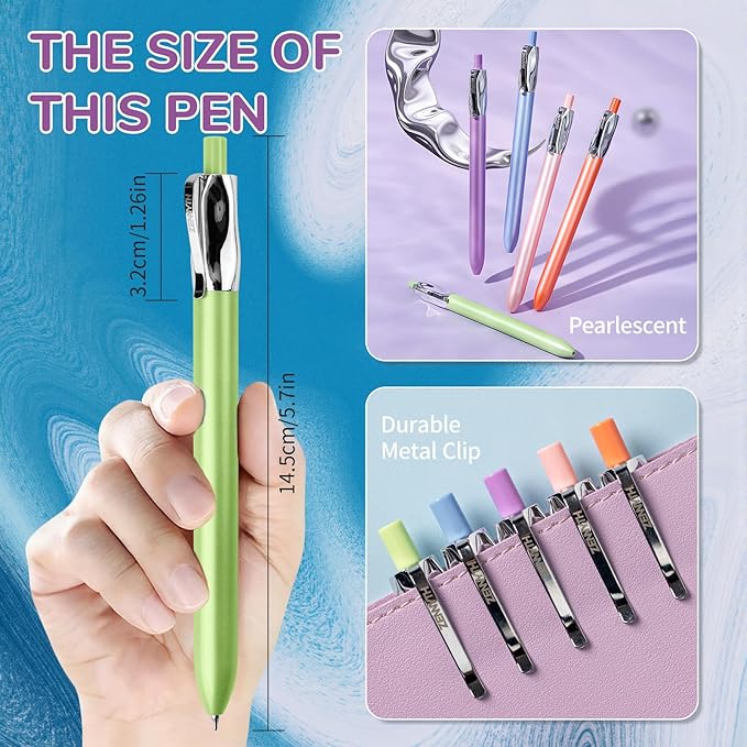 5 Pcs Gel Pens, 0.5mm Black Ink Fine Point Quick-Drying Retractable Pens with Metal Clip, Smooth Writing Pens for School & Office, Journaling & Note Taking (5 Pcs Z4 Pearlescent)