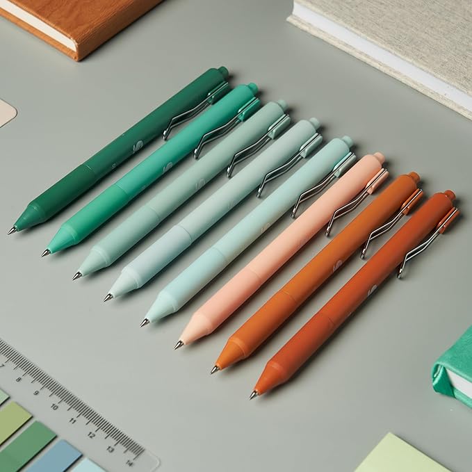 BLIEVE - Colored Gel Pens With Cool Matte Finish, Aesthetic and Cute Pens With Smooth Writing For Journaling And Bible Note Taking No Bleed Through, Cute School Supplies 8 Pack (Black Ink)