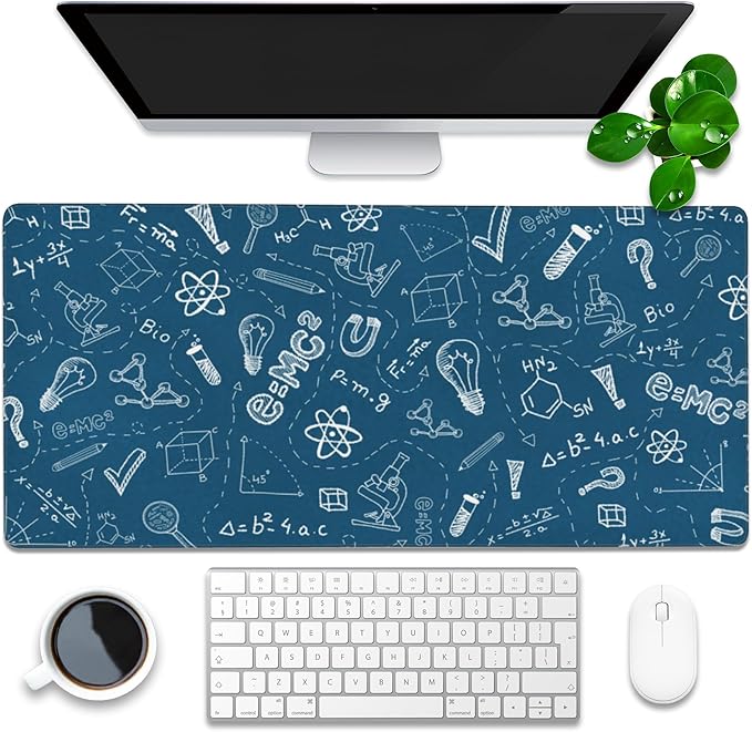 Desk Mat, Blue School Science Formula Extended Gaming Mouse Pad Large, 35.4"x15.7" Big Mouse Pad with Non-Slip Base and Stitched Edge, Long Computer Keyboard Mouse Mat for Home Office Work