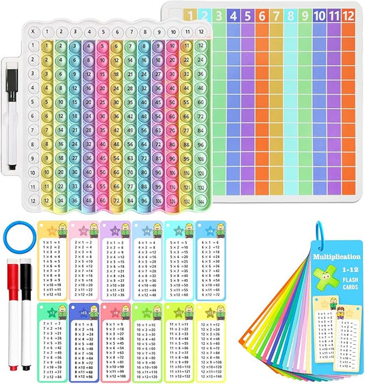 Multiplication Flash Cards + Pop Fidget Multiplication Chart, Times Table Educational Flashcard 3rd Grade, 4th, 5th, 6th Grade, Mint