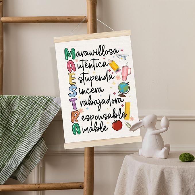 Koesus Regalos Para Maestras Mujeres Wall Art Poster Hanger Frame 12x16 Inch, Spanish Teacher Appreciation Gifts Canvas Pictures Prints Framed Wall Decor for Teacher Office Home