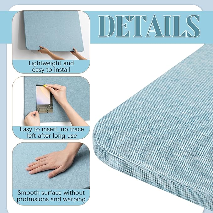 36"x 24"Linen Fabric Bulletin Board Pinboard for Walls Display Frameless Pinboard Display Notice Memory Board for Office Home Walls Kitchen Easy to Install(Water Blue)