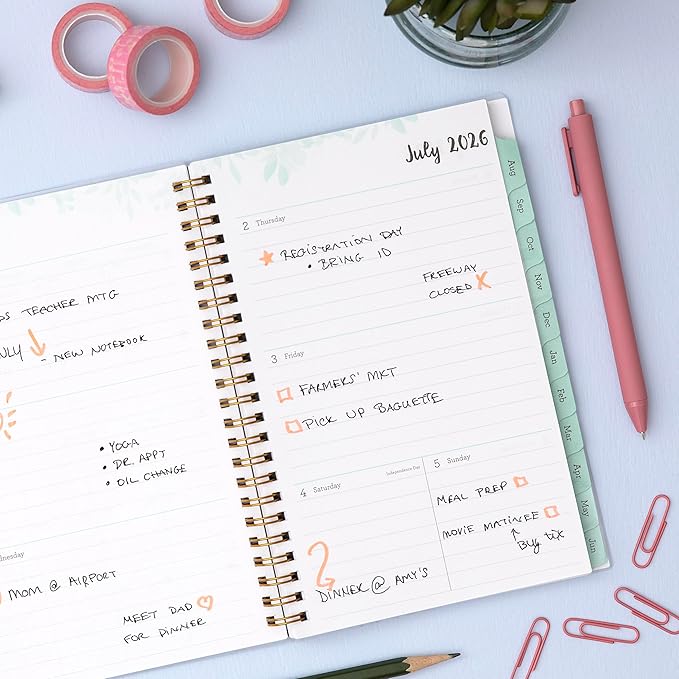 Blue Sky 2026-2027 Weekly and Monthly Academic Year Planner Calendar, July 2026 - June 2027, 5" x 8", Flexible Cover, Wirebound, Laminated Tabs, Laurel