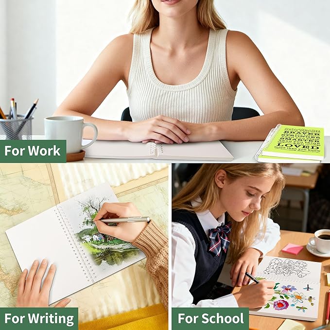 2Pcs Blank Spiral Notebook,Inspirational Gifts A5 Hardcover Sketch Book,Art Sketchbook for Drawing, Unlined, Plain Sketch Book for Women Men Work Writing,160 Pages (2, Blank Page Light Green)