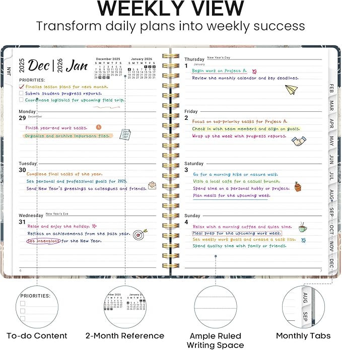 2026 Planner, Weekly and Monthly Calendar Planner Book, January 2026 - December 2026, Hardcover Spiral Planner with Monthly Tabs, Notes Pages, Perfect for Women & Men, A5 (6.4" x 8.5") - Deer